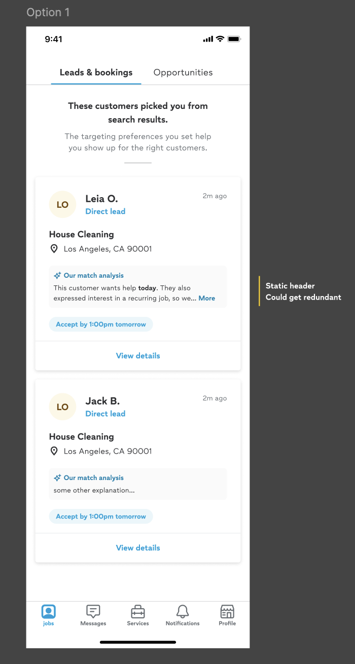 Thumbtack pro app showing AI-generated match analysis explanation for a house cleaning lead